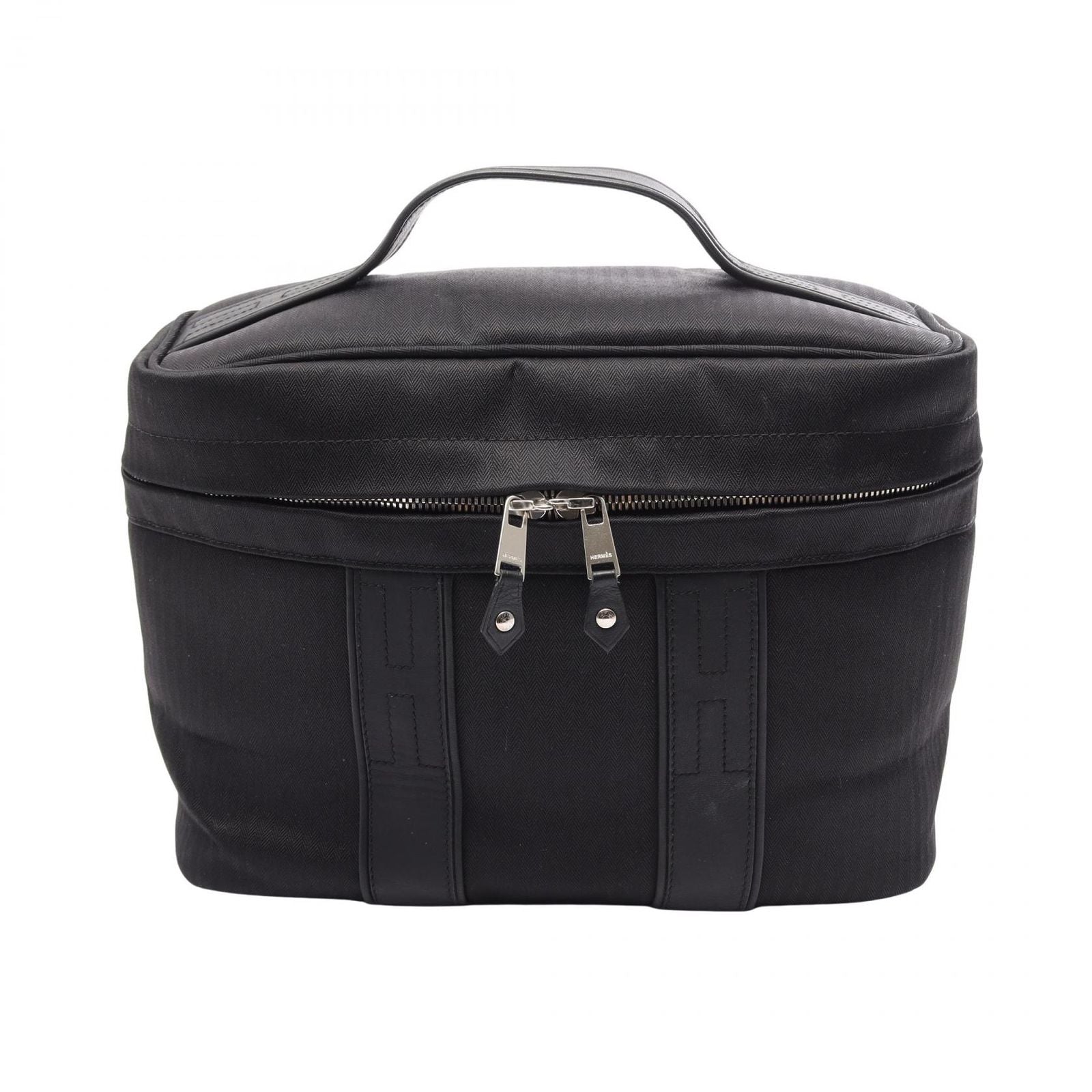 Hermes Handbag Acapulco Black Nylon Leather Vanity
