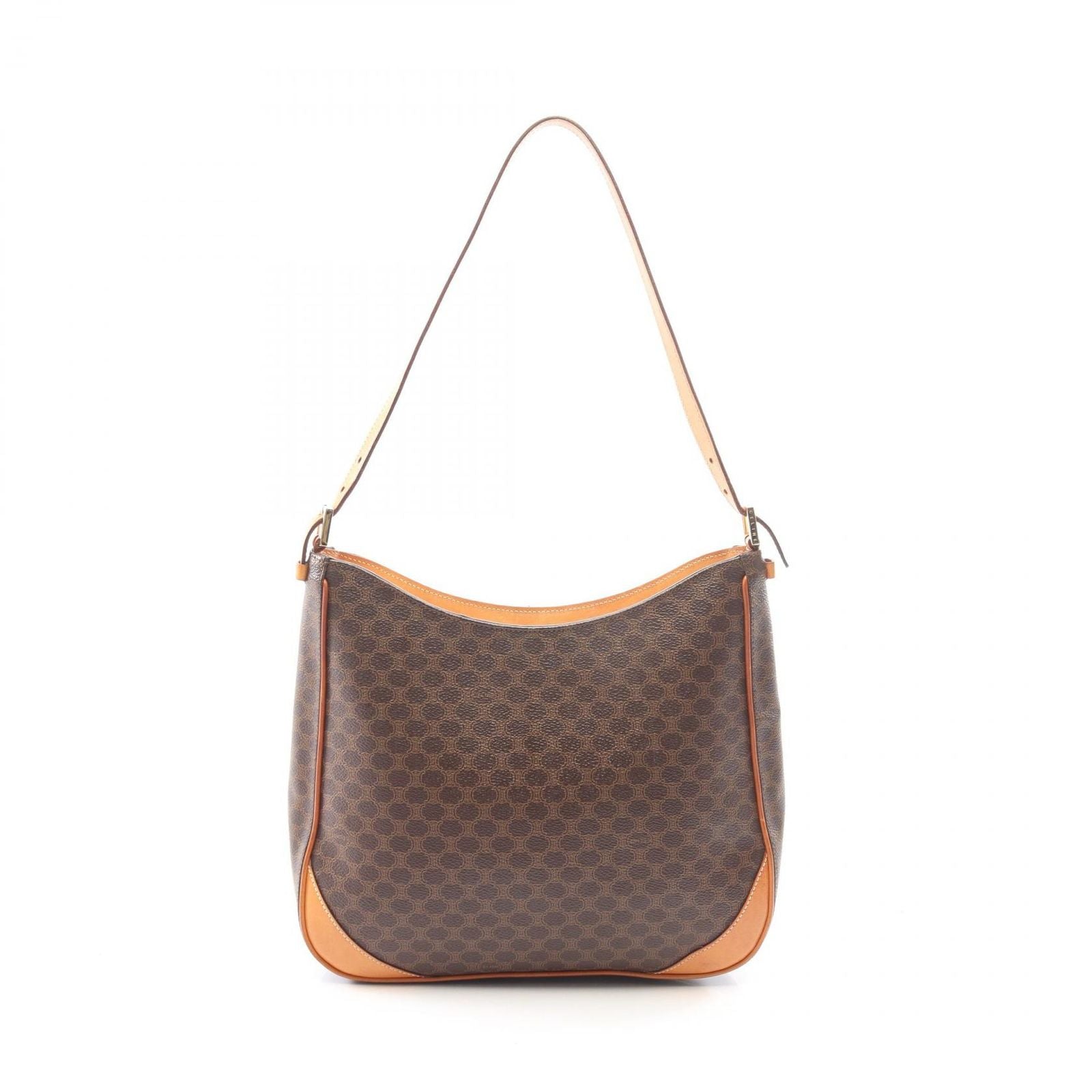 Celine Shoulder Bag Macadam Brown Canvas Leather