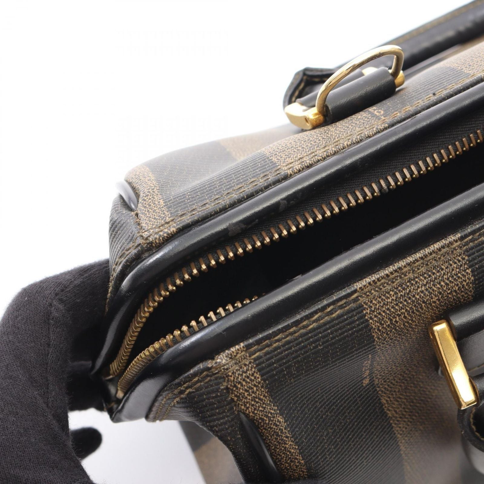 Fendi Handbag Pecan Brown Black Canvas Leather 2-Way Hand — view 5