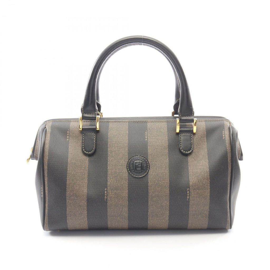Fendi Handbag Pecan Brown Black Canvas Leather 2-Way Hand