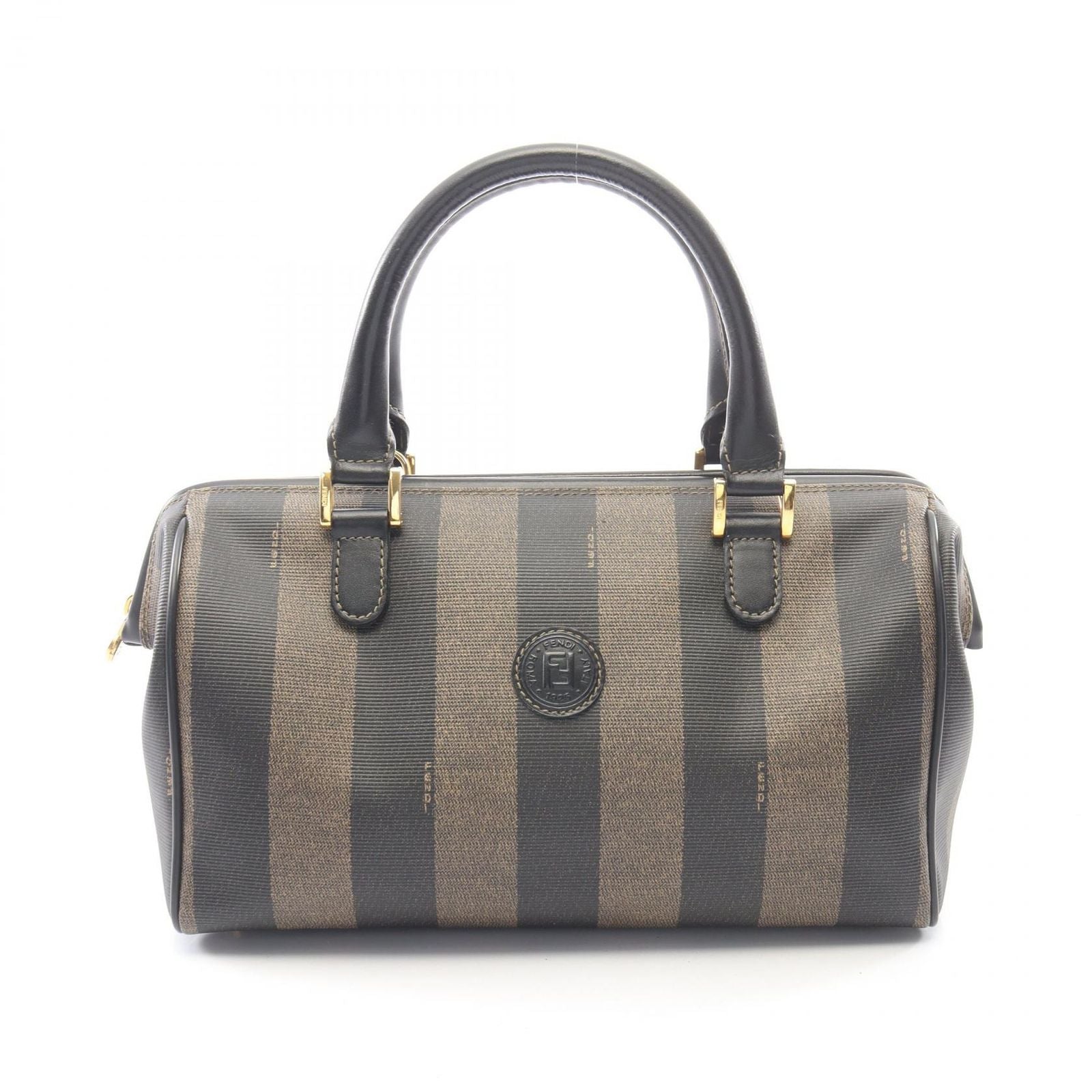 Fendi Handbag Pecan Brown Black Canvas Leather 2-Way Hand