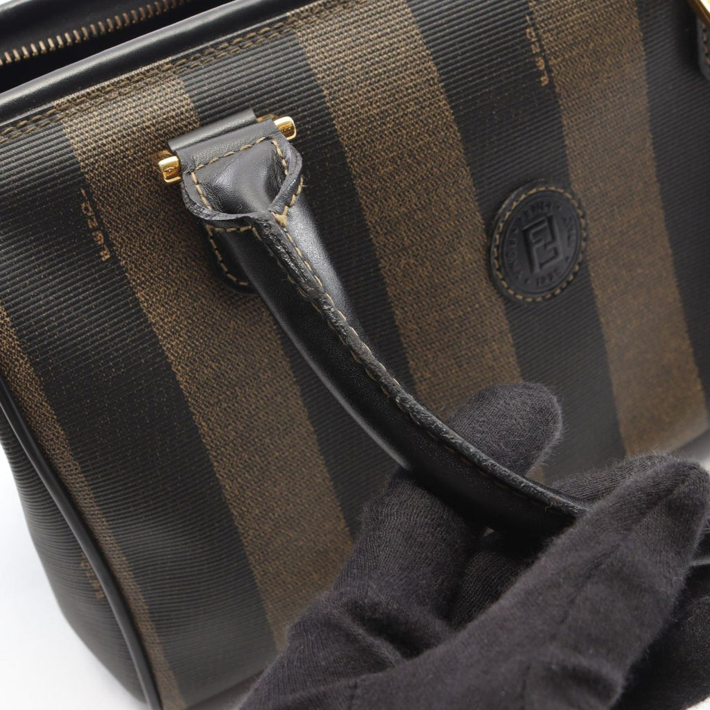 Fendi Handbag Pecan Brown Black Canvas Leather 2-Way Hand — view 8