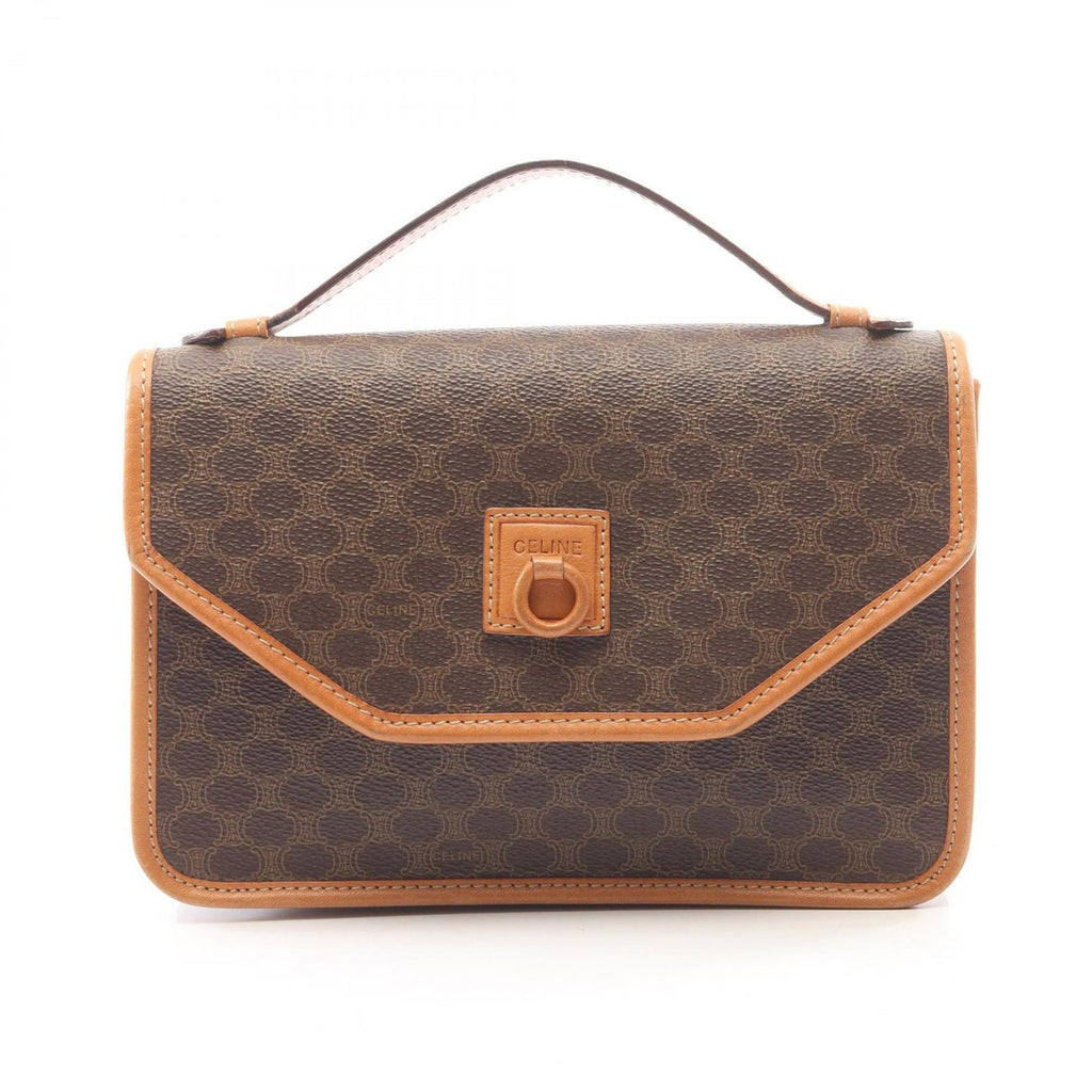 Celine Handbag Macadam Brown Canvas Leather 2-Way Shoulder