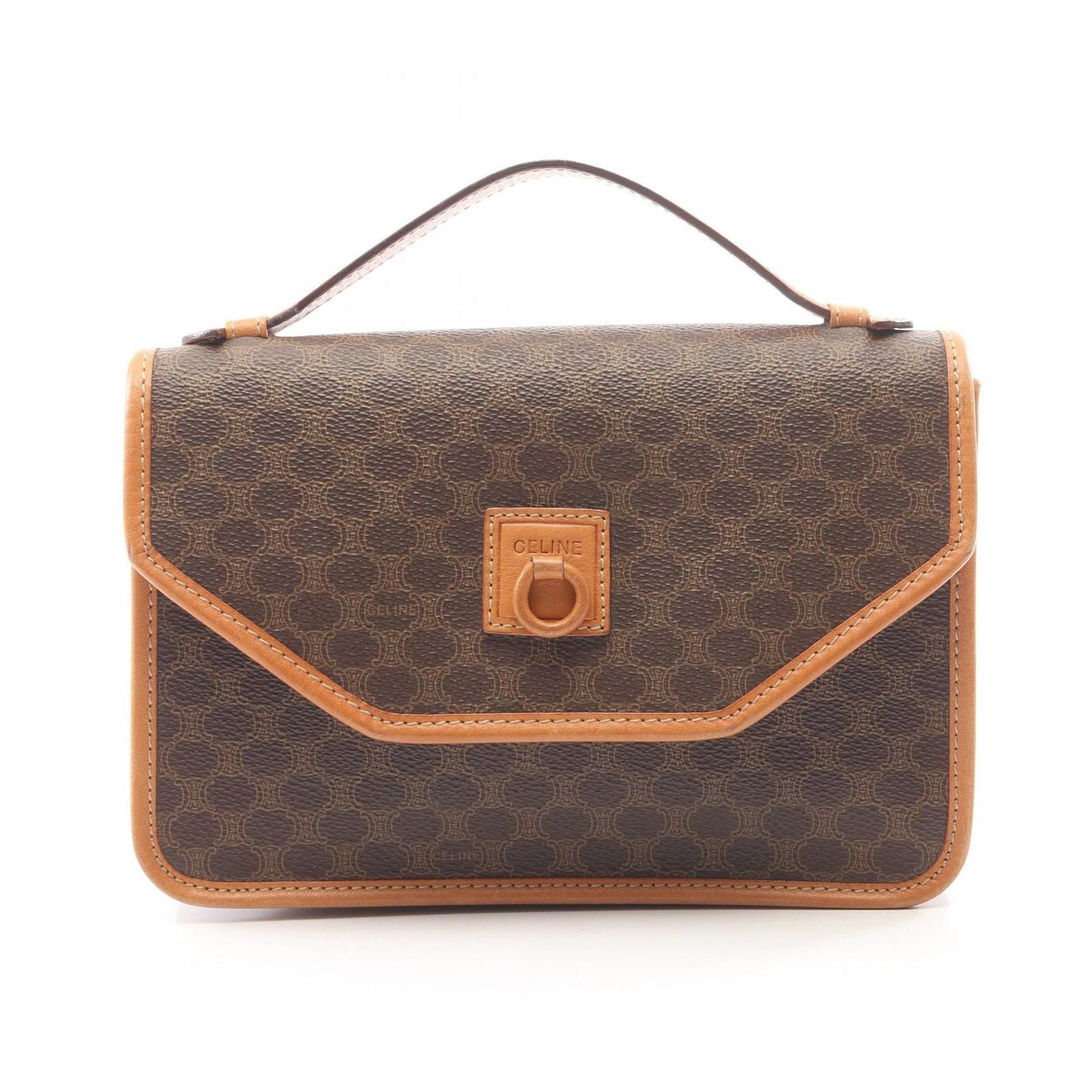 Celine Handbag Macadam Brown Canvas Leather 2-Way Shoulder