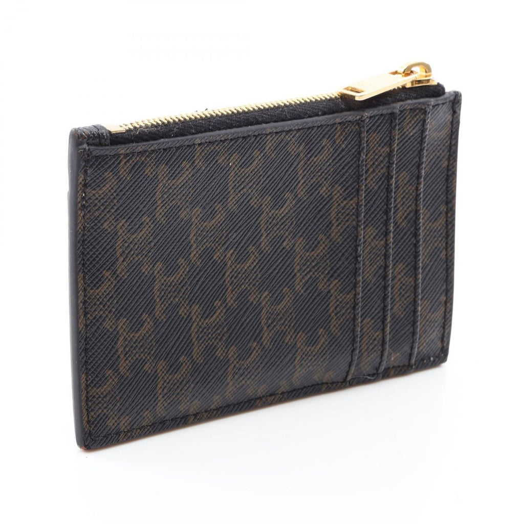 Celine Card Case Triomphe Brown Black Leather Holder with — view 2