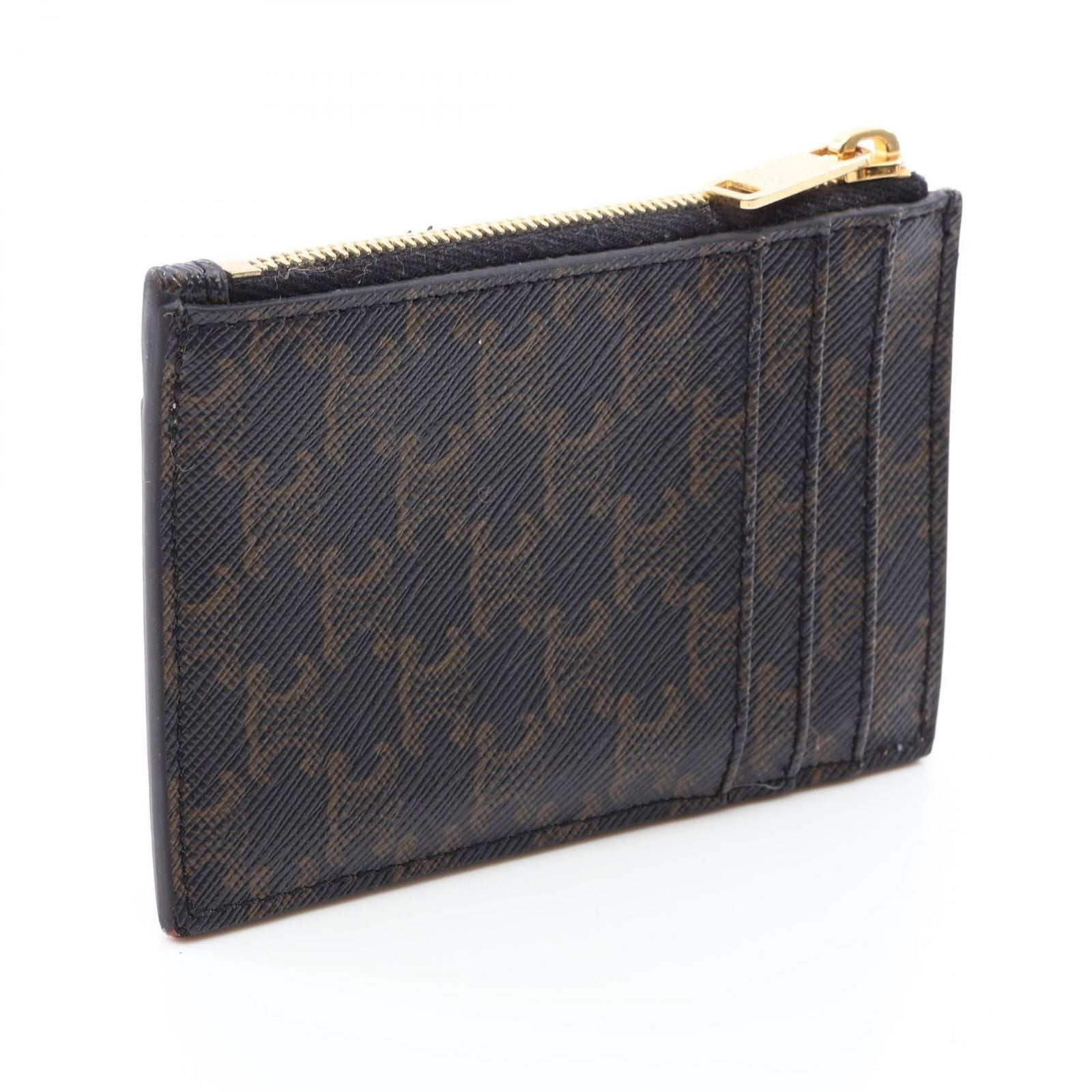 Celine Card Case Triomphe Brown Black Leather Holder with — view 2
