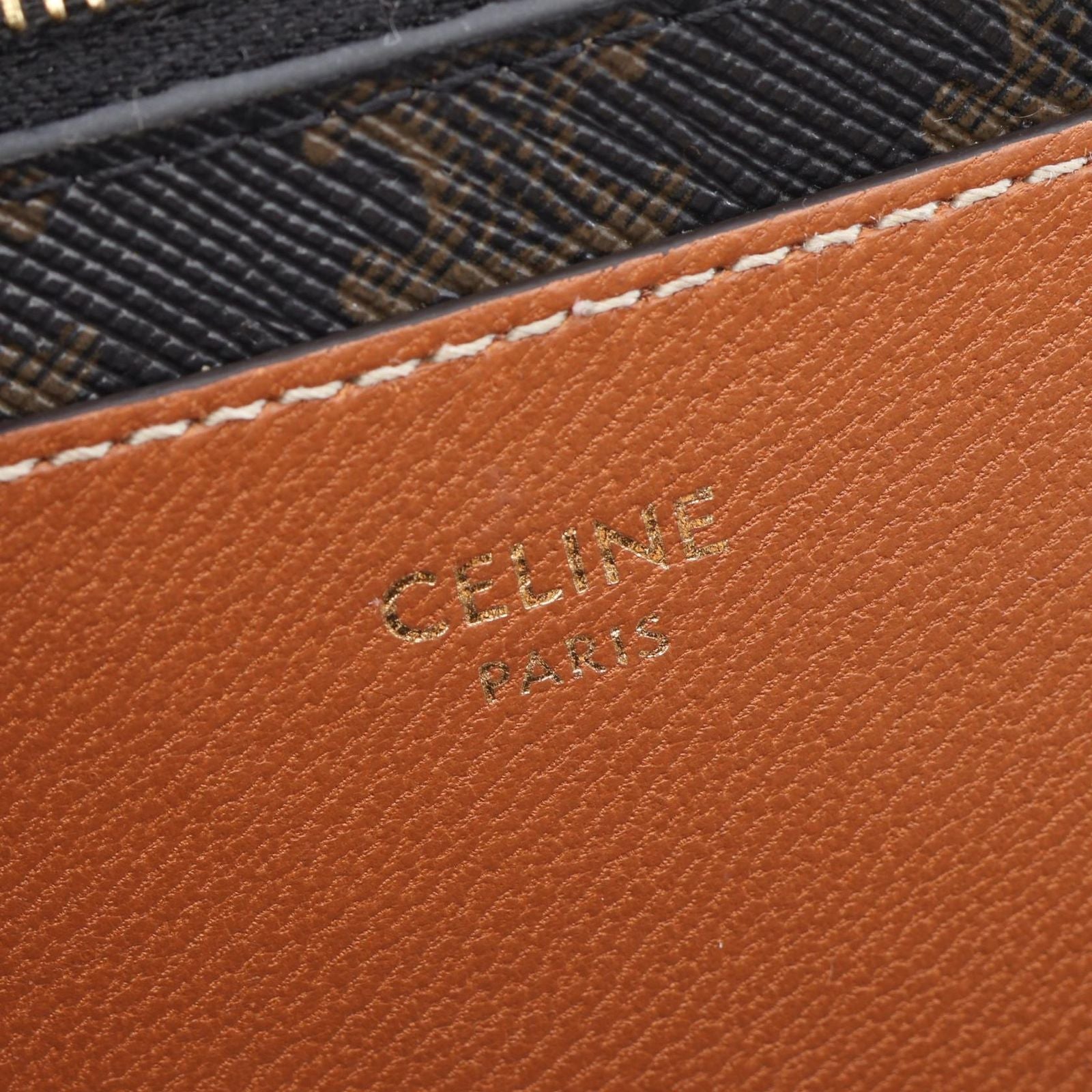 Celine Card Case Triomphe Brown Black Leather Holder with — view 4