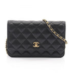 Chanel Shoulder Bag Quilted Black Caviar Leather Chain Wallet