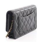 Chanel Shoulder Bag Quilted Black Caviar Leather Chain Wallet — view 2
