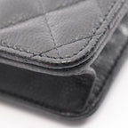 Chanel Shoulder Bag Quilted Black Caviar Leather Chain Wallet — view 7