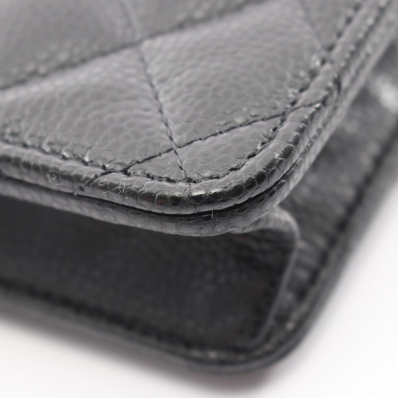 Chanel Shoulder Bag Quilted Black Caviar Leather Chain Wallet — view 7