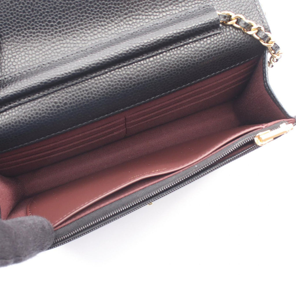 Chanel Shoulder Bag Quilted Black Caviar Leather Chain Wallet — view 3