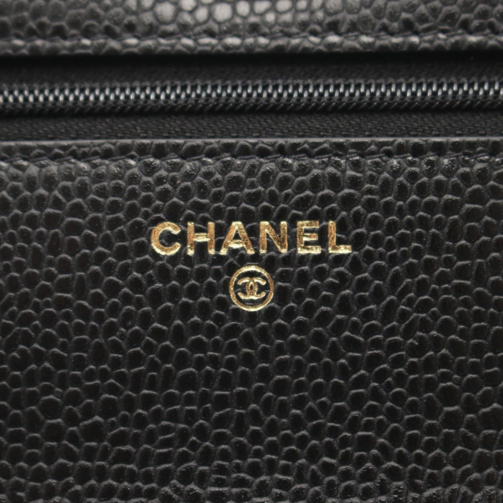 Chanel Shoulder Bag Quilted Black Caviar Leather Chain Wallet — view 5