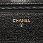 Chanel Shoulder Bag Quilted Black Caviar Leather Chain Wallet — view 5