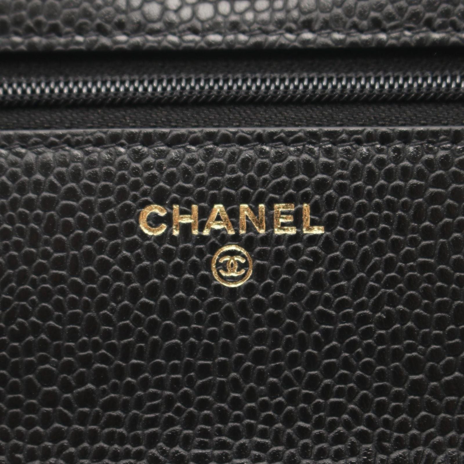 Chanel Shoulder Bag Quilted Black Caviar Leather Chain Wallet — view 5