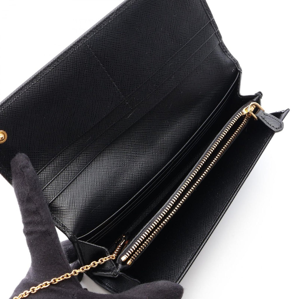Prada Bifold Wallet Saffiano Triang Black Leather Triangle Logo — view 3