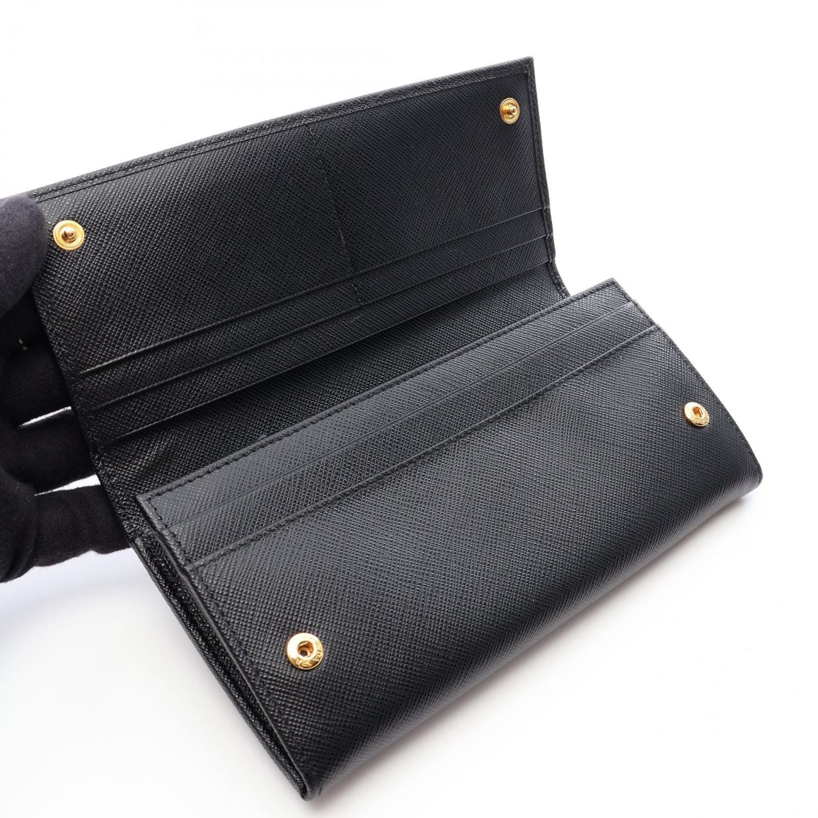 Prada Bifold Wallet Saffiano Triang Black Leather Triangle Logo — view 6