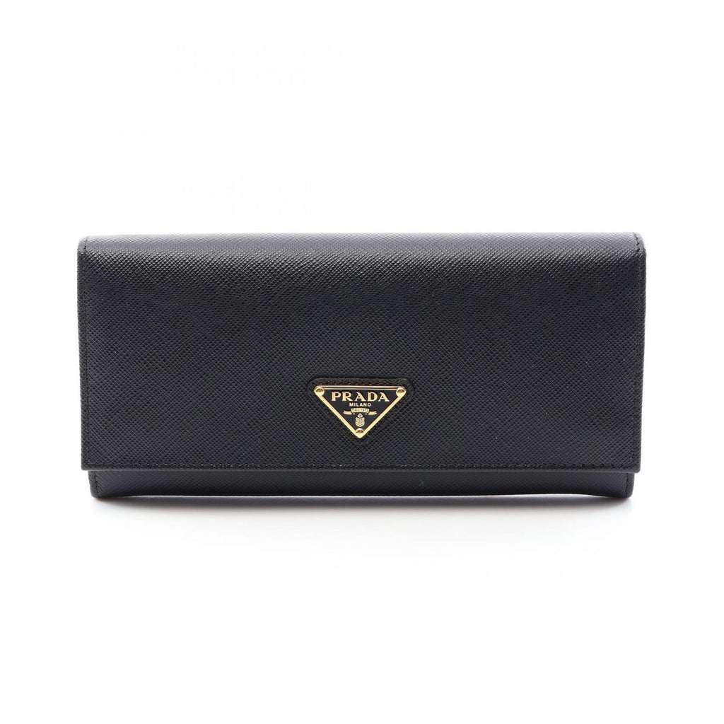 Prada Bifold Wallet Saffiano Triang Black Leather Triangle Logo