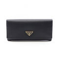 Prada Bifold Wallet Saffiano Triang Black Leather Triangle Logo