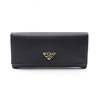 Prada Bifold Wallet Saffiano Triang Black Leather Triangle Logo