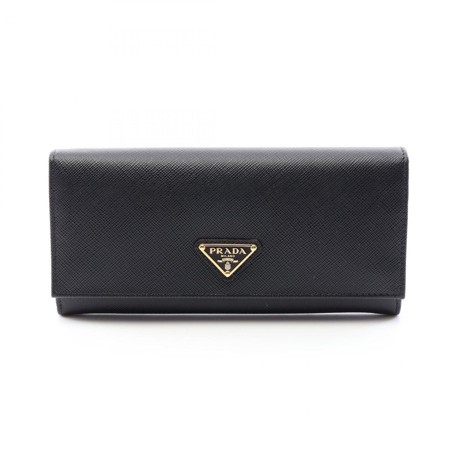 Prada Bifold Wallet Saffiano Triang Black Leather Triangle Logo