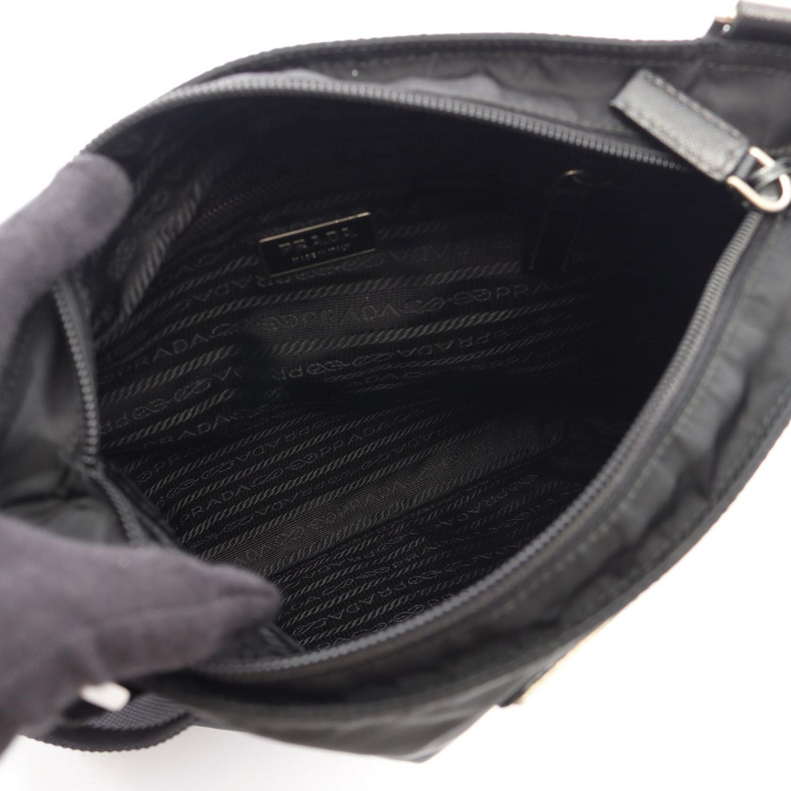 Prada Shoulder Bag Triangle Logo Black Nylon — view 3