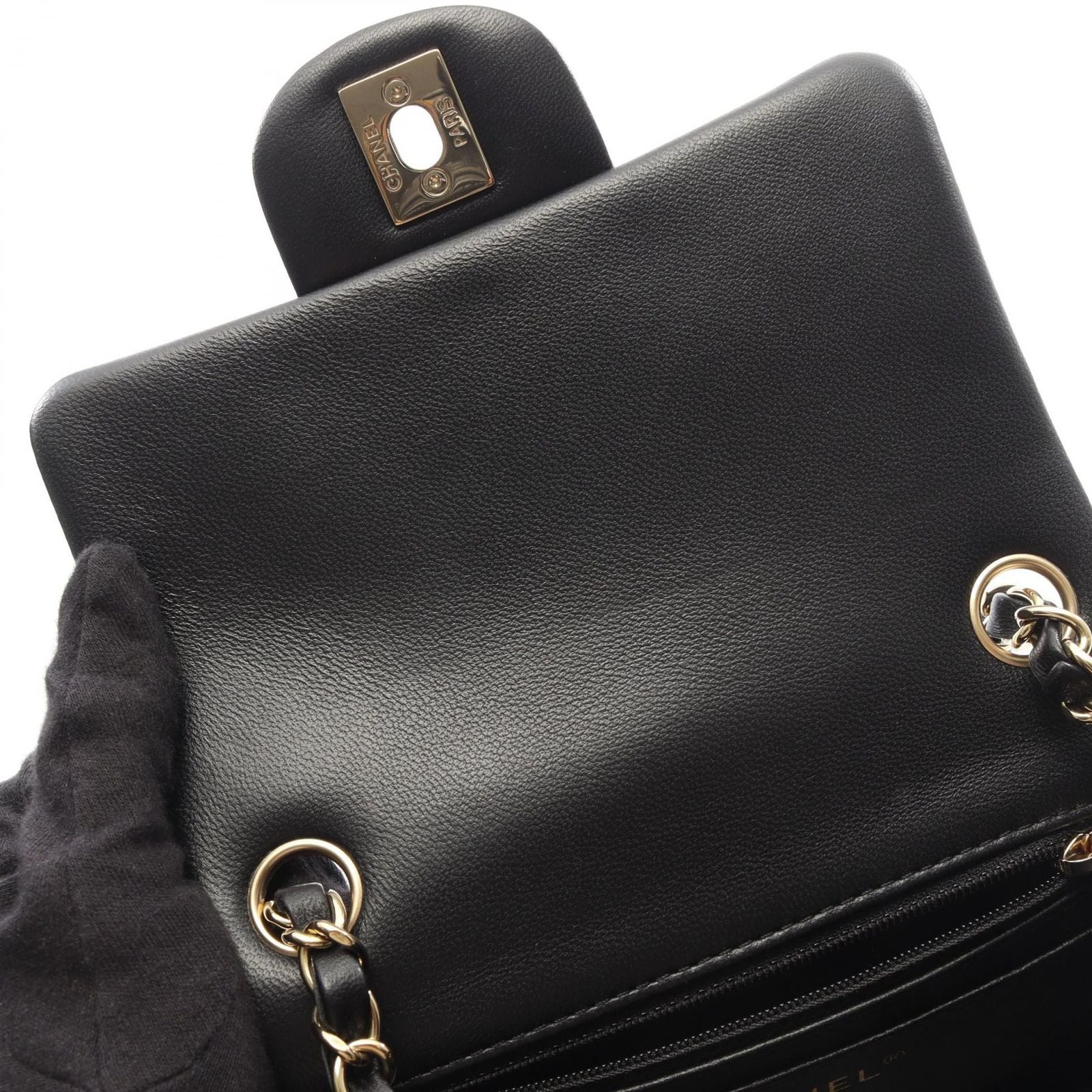 Chanel Shoulder Bag Mini Quilted Black Lambskin Chain — view 7
