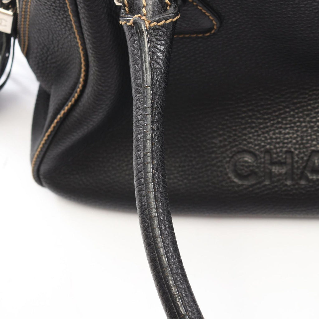 Chanel Tote Logo Fringe Black Leather Handbag — view 9