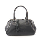 Chanel Tote Logo Fringe Black Leather Handbag