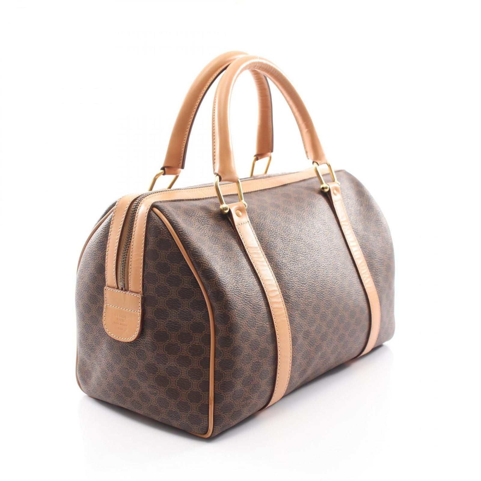 Celine Handbag Macadam Dark Brown Beige Canvas Leather Boston — view 2