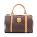 Celine Handbag Macadam Dark Brown Beige Canvas Leather Boston