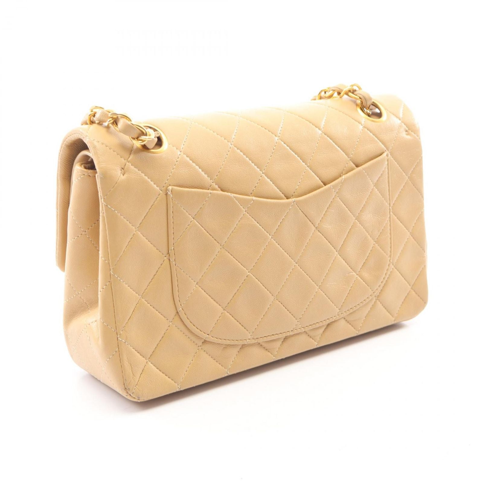 Chanel Shoulder Bag Quilted Double Flap Beige Lambskin Chain — view 2