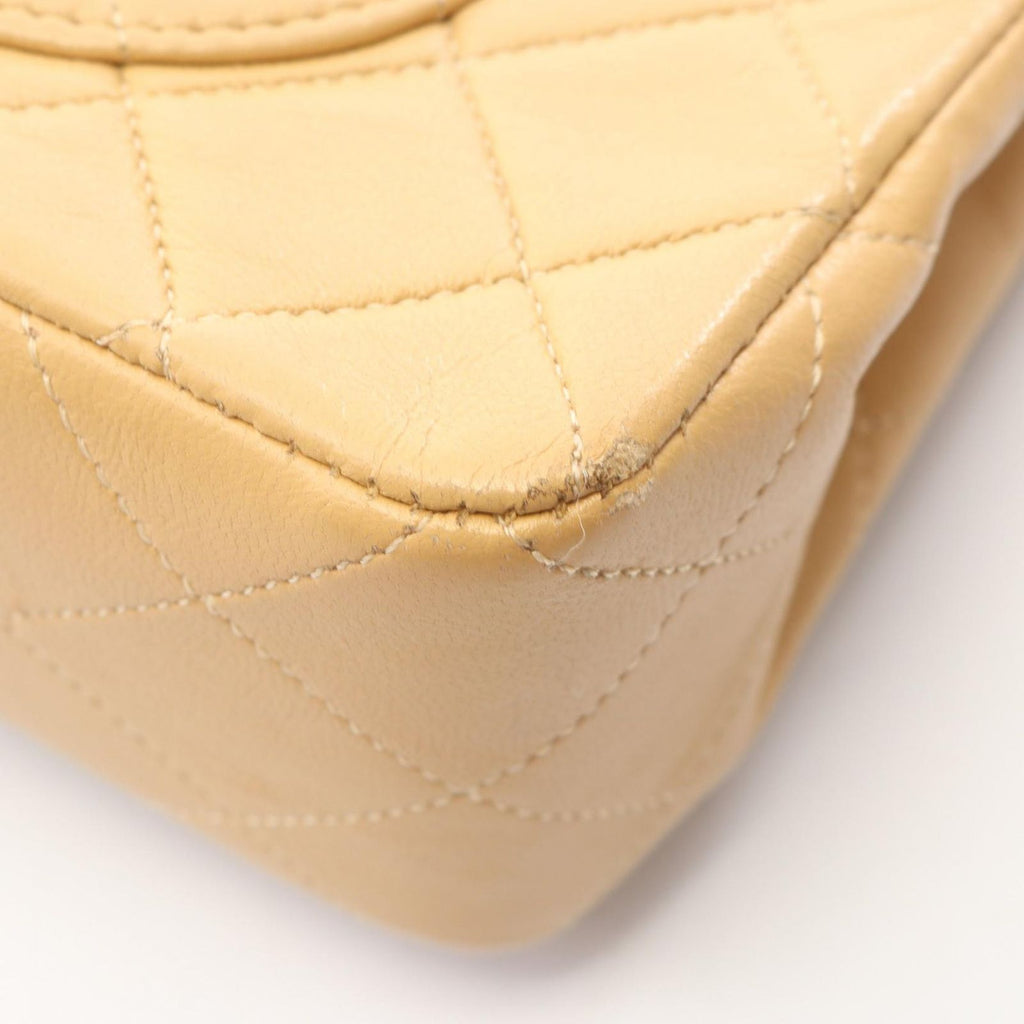 Chanel Shoulder Bag Quilted Double Flap Beige Lambskin Chain — view 9