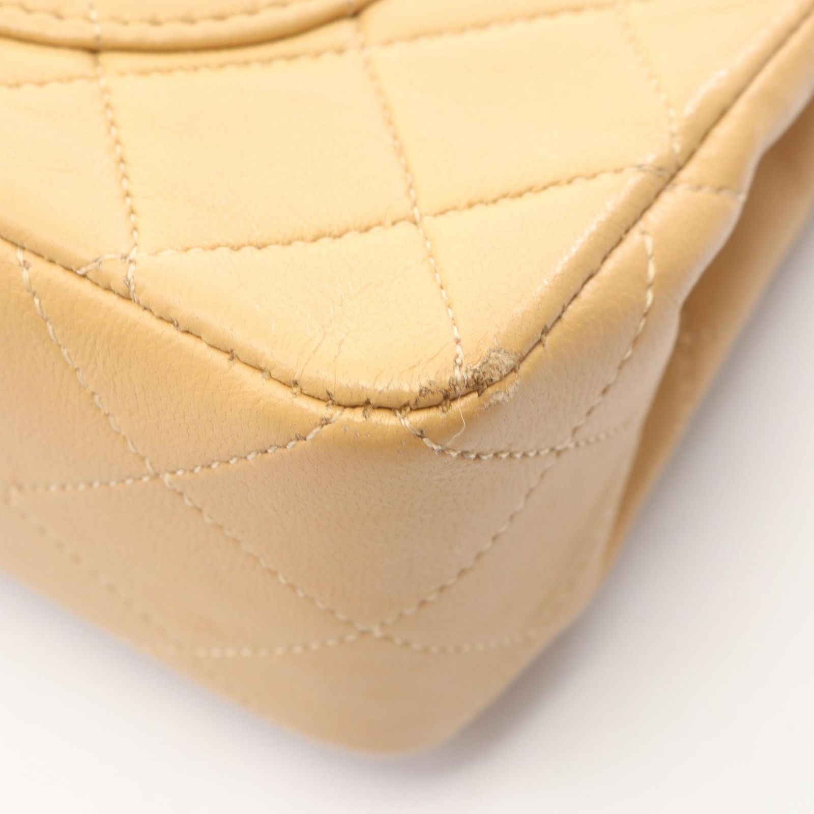 Chanel Shoulder Bag Quilted Double Flap Beige Lambskin Chain — view 9