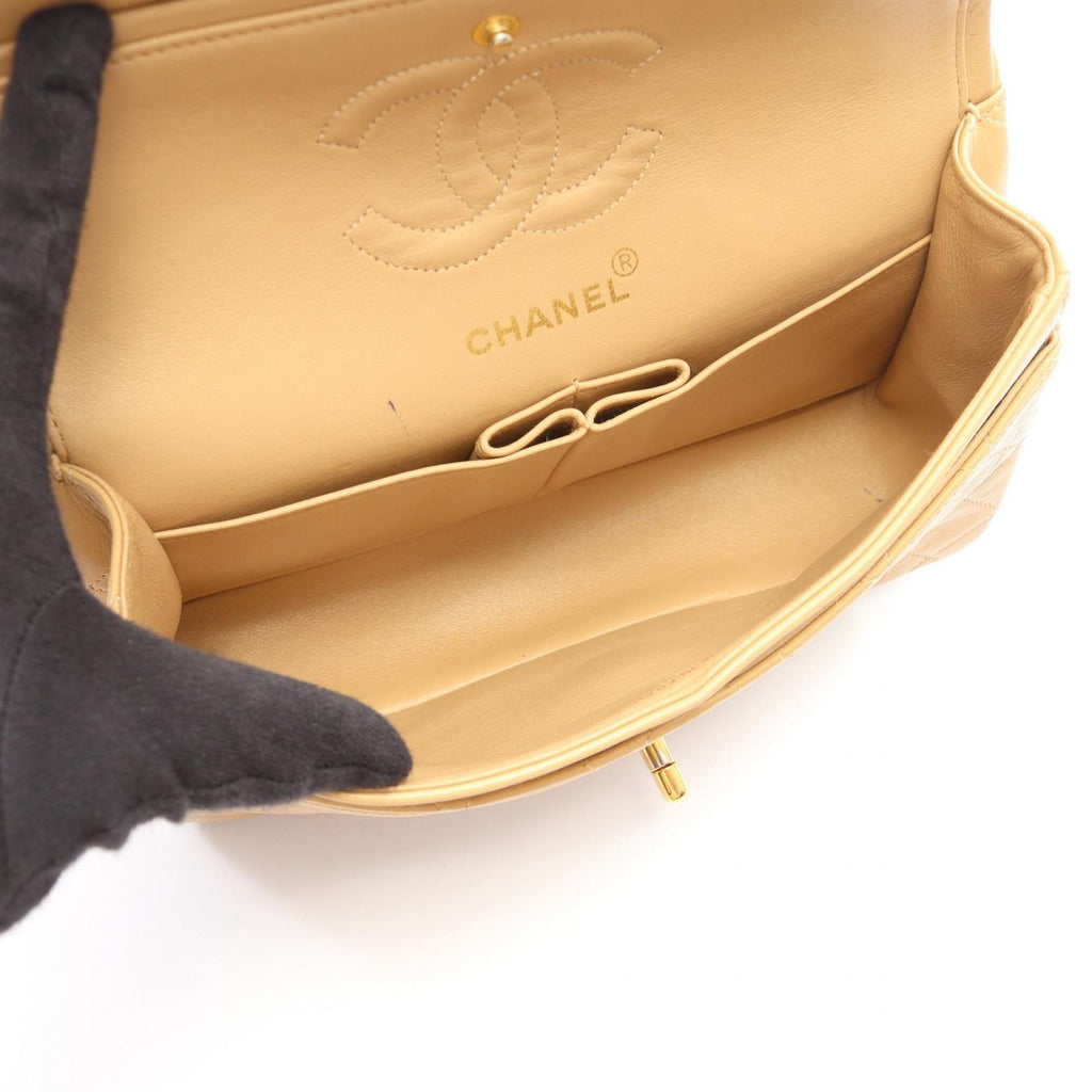 Chanel Shoulder Bag Quilted Double Flap Beige Lambskin Chain — view 3