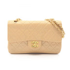 Chanel Shoulder Bag Quilted Double Flap Beige Lambskin Chain
