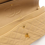 Chanel Shoulder Bag Quilted Double Flap Beige Lambskin Chain — view 8