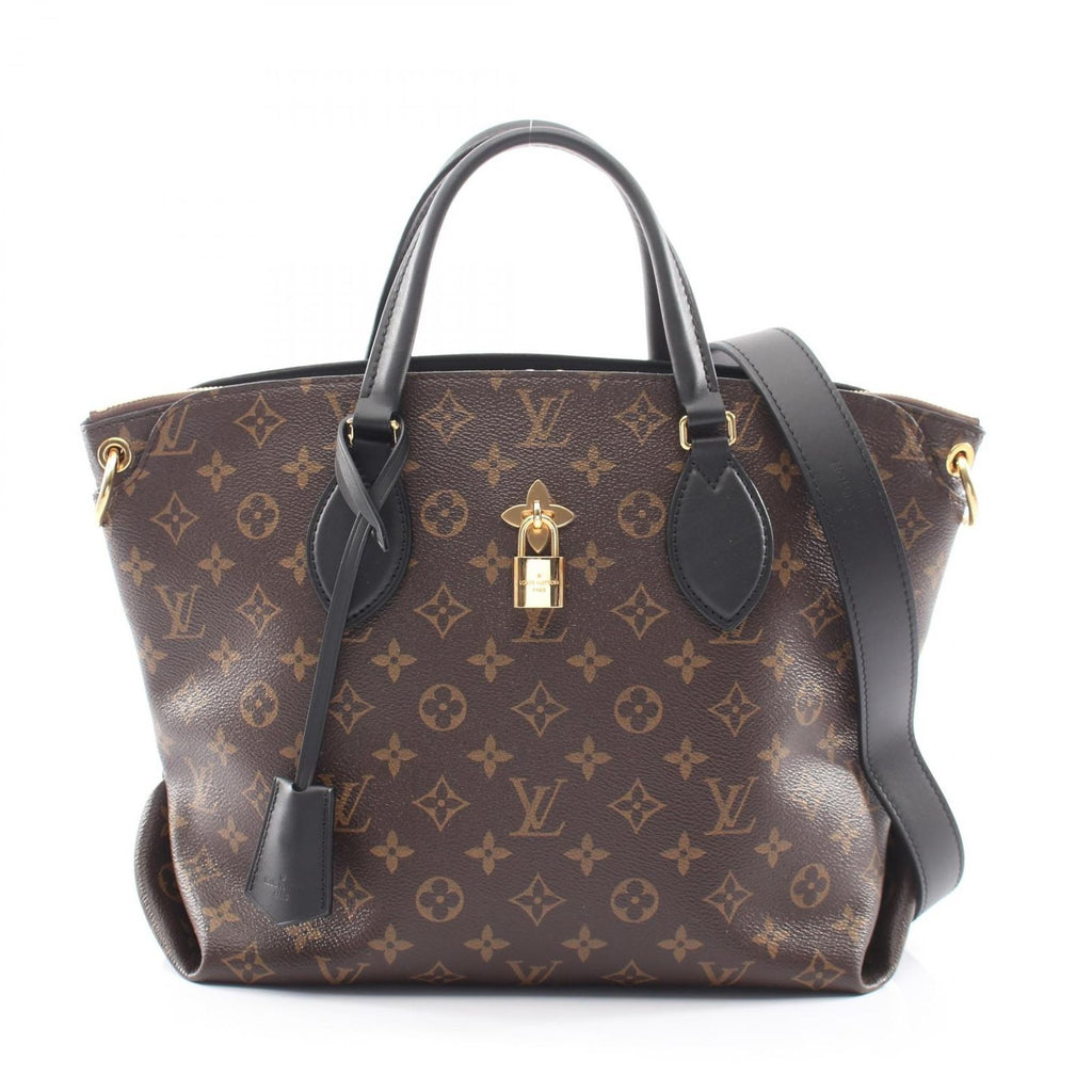 Louis Vuitton Tote Flower Zipped MM 2-Way Noir Canvas Leather