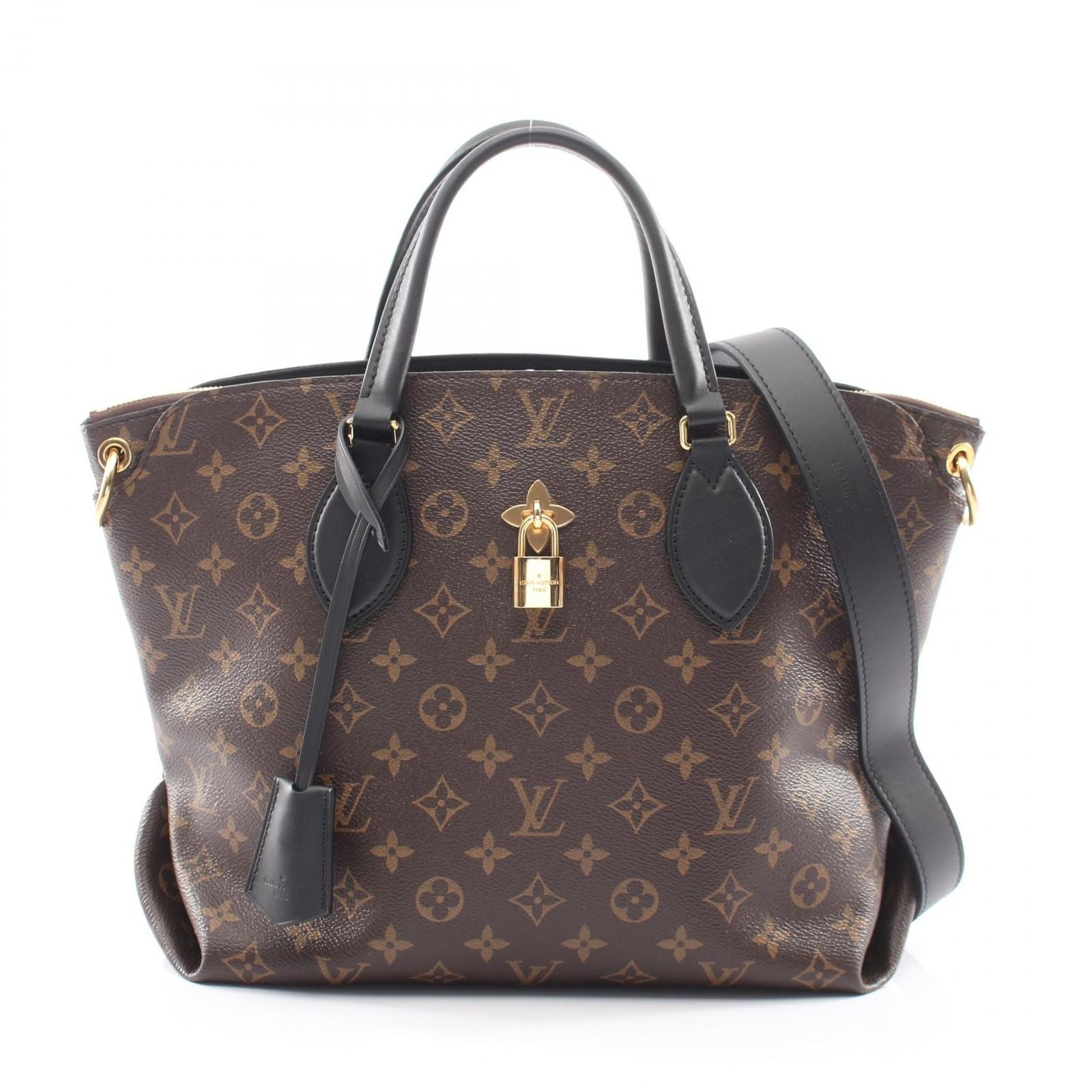 Louis Vuitton Tote Flower Zipped MM 2-Way Noir Canvas Leather