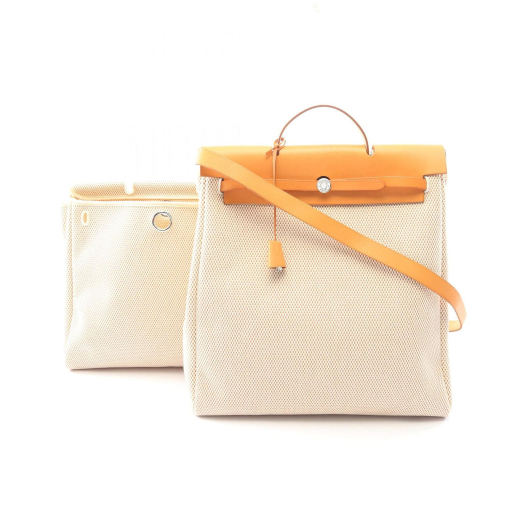 Hermes Handbag Herbag MM 2-Way Natural Sable Ecru Canvas Leather MM