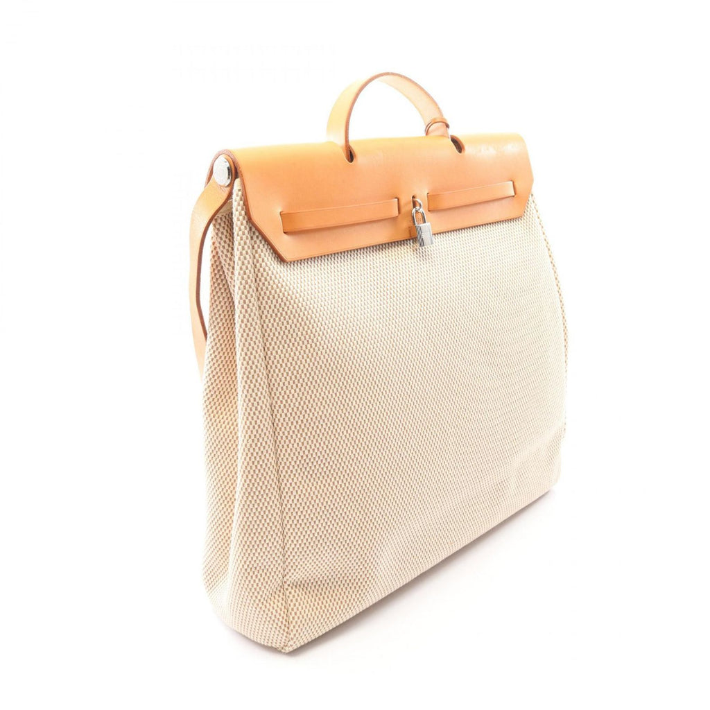 Hermes Handbag Herbag MM 2-Way Natural Sable Ecru Canvas Leather MM — view 2