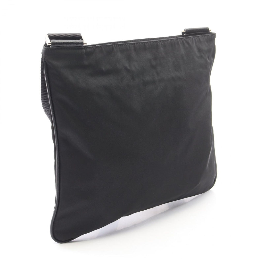 Prada Shoulder Bag Triangle Logo Black Nylon Saffiano Leather — view 2