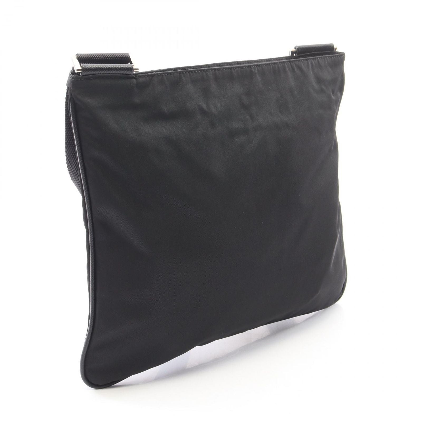 Prada Shoulder Bag Triangle Logo Black Nylon Saffiano Leather — view 2