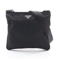 Prada Shoulder Bag Triangle Logo Black Nylon Saffiano Leather