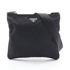 Prada Shoulder Bag Triangle Logo Black Nylon Saffiano Leather