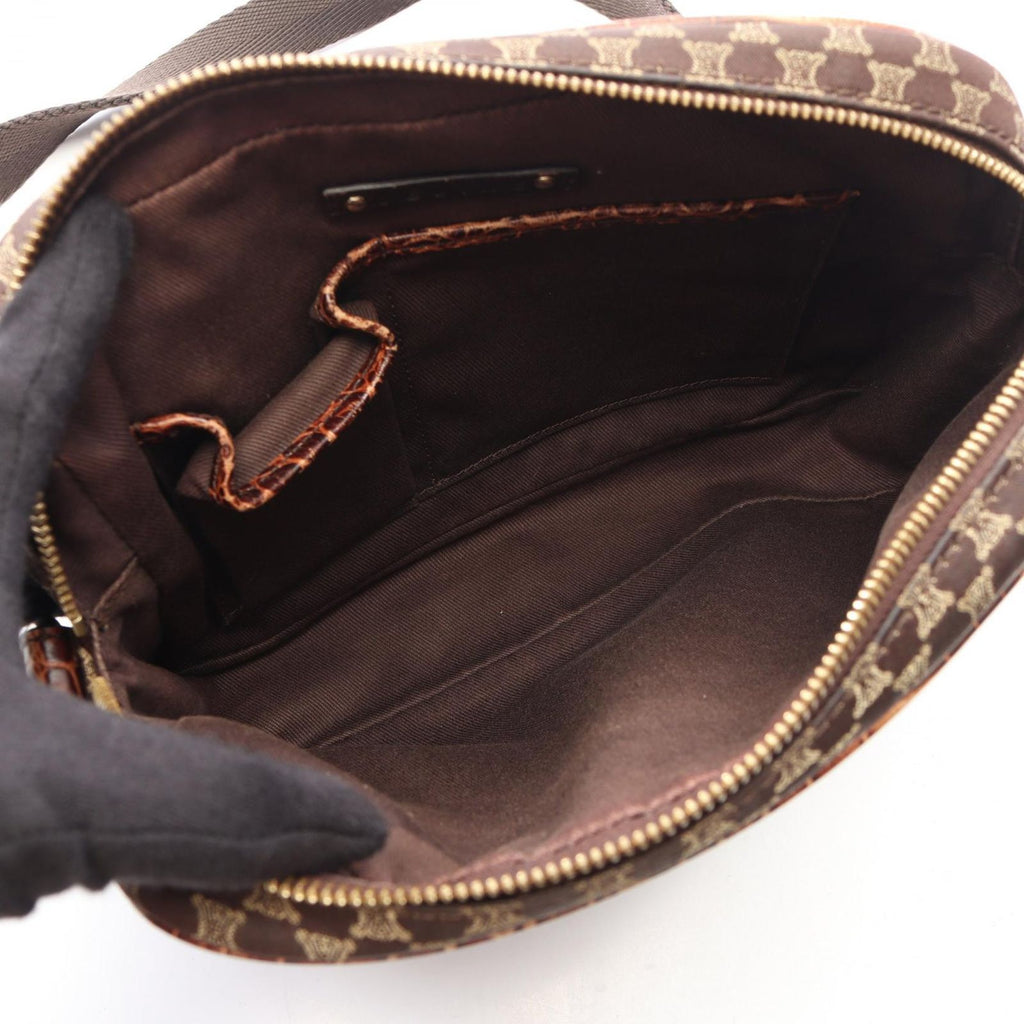 Celine Shoulder Bag Macadam Embossed Dark Brown Canvas Leather — view 3