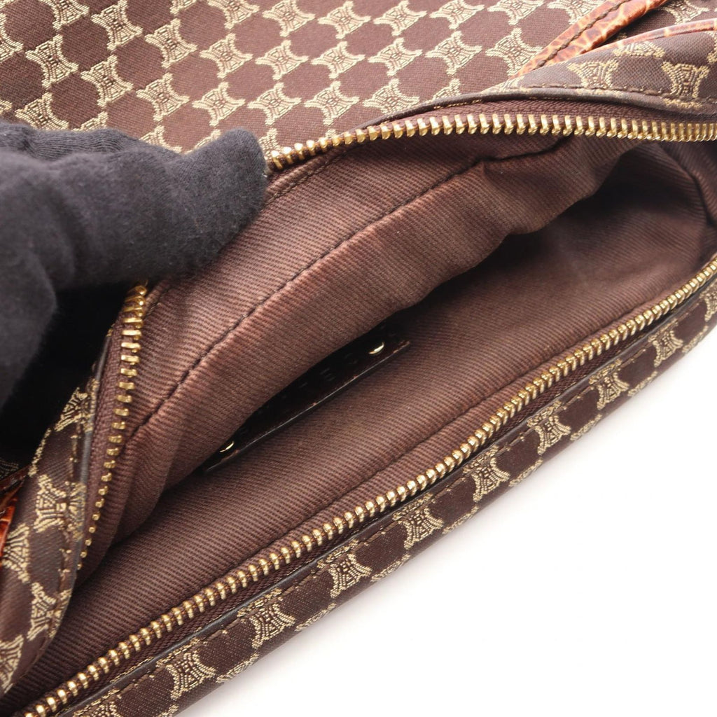 Celine Shoulder Bag Macadam Embossed Dark Brown Canvas Leather — view 8