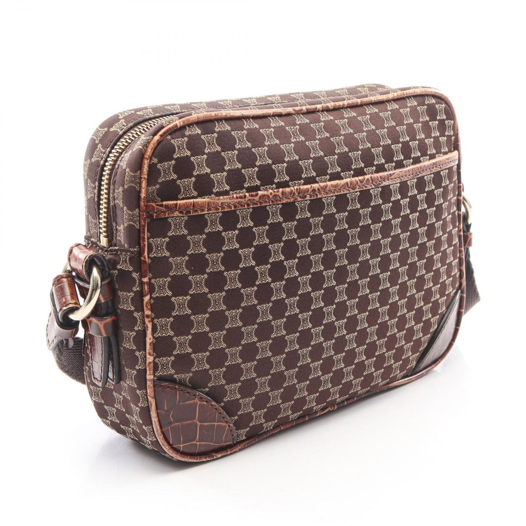 Celine Shoulder Bag Macadam Embossed Dark Brown Canvas Leather — view 2