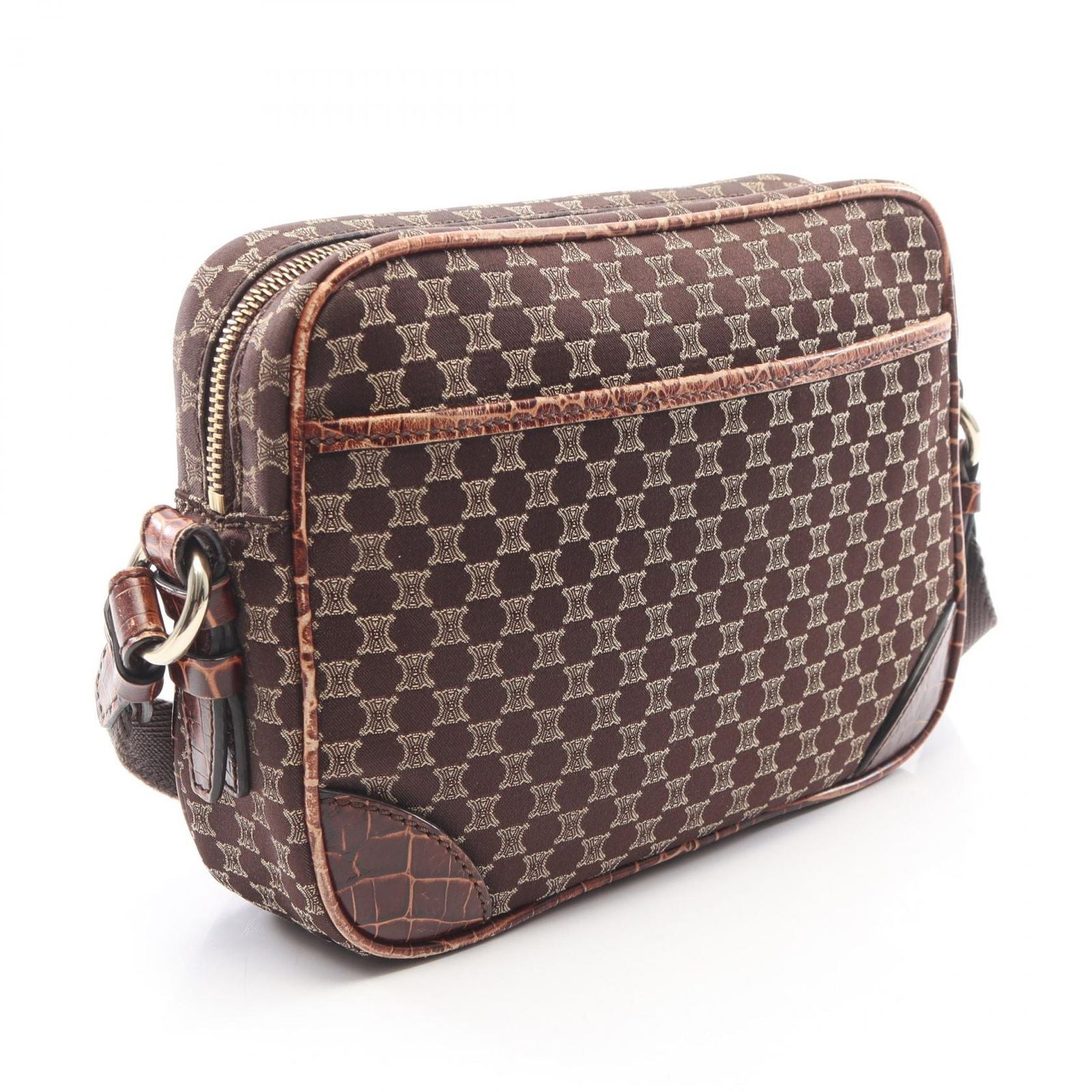 Celine Shoulder Bag Macadam Embossed Dark Brown Canvas Leather — view 2
