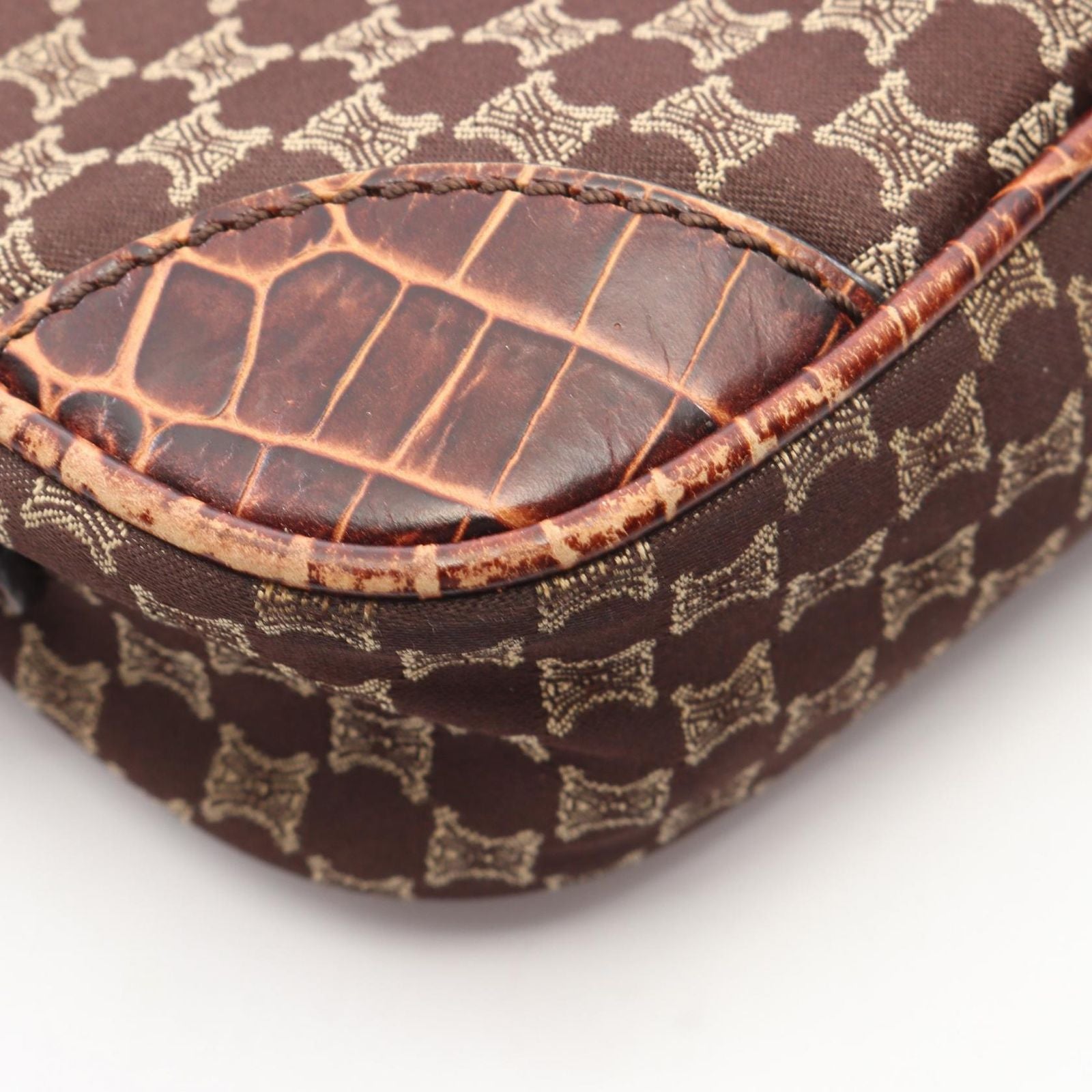 Celine Shoulder Bag Macadam Embossed Dark Brown Canvas Leather — view 5